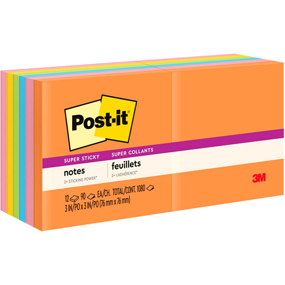 Post-It 654-12SSUC Super Sticky Notes 76mmx76mm Energy Boost Pack of 12