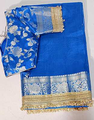 E7:Ready To Ship Beautiful Organza Silk Saree With Stitched Blouse