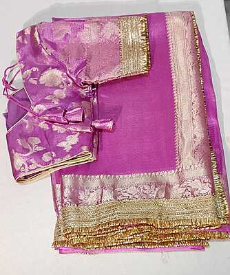 E8:Ready To Ship Beautiful Organza Silk Saree With Stitched Blouse