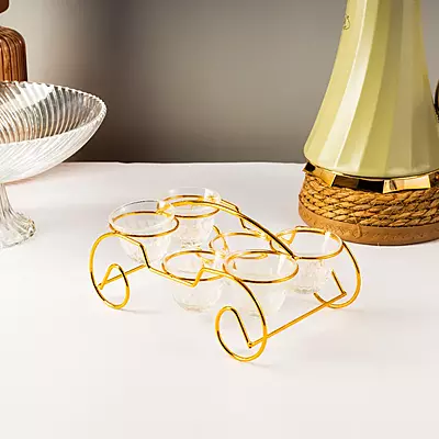 ستاند ذهبي مميز مع 6 فناجين سادة