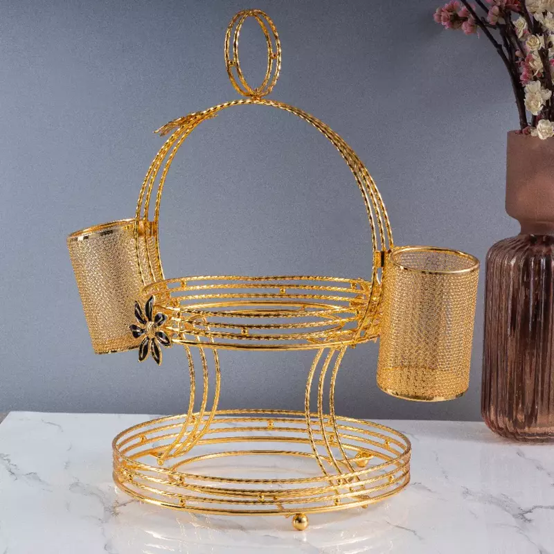 ستاند حامل صحون ومعالق باللون الذهبي