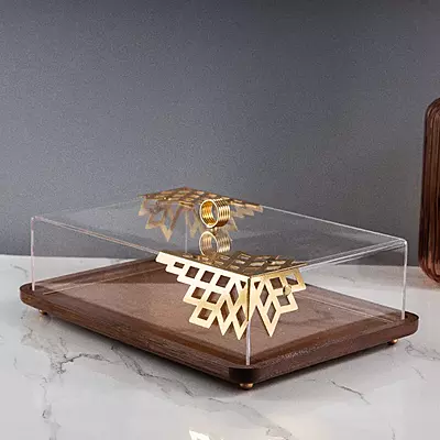 صينية تقديم باللون البني والذهبي مع غطاء