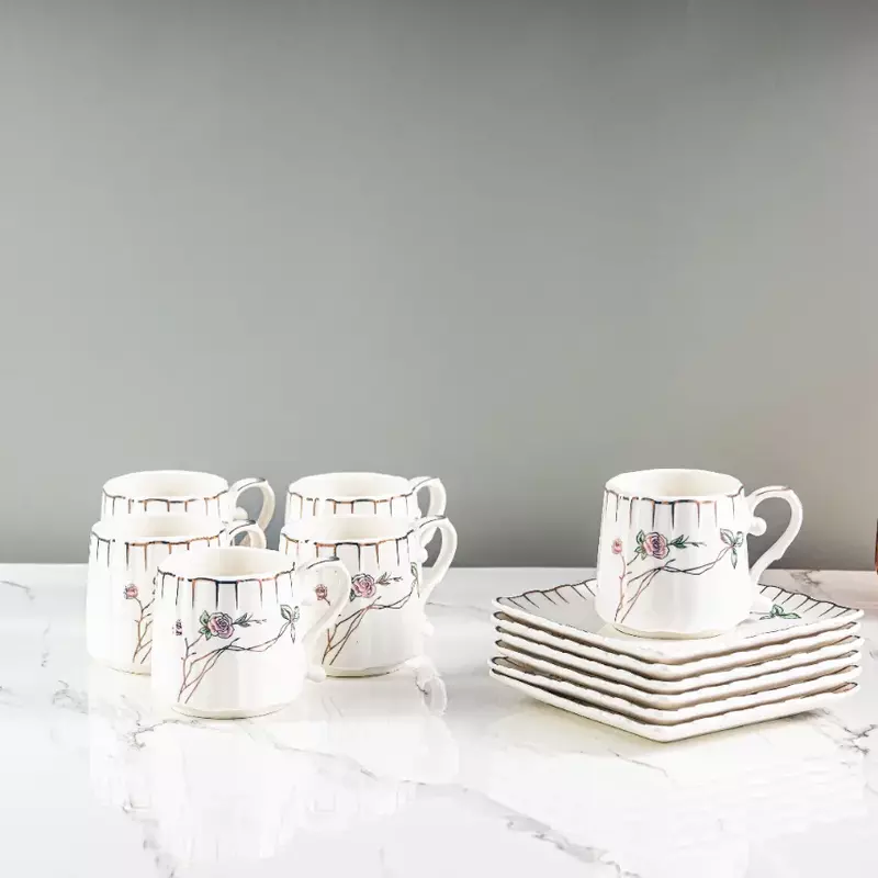 طقم فناجين قهوة مورد عدد 6 فناجين