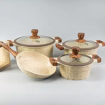 طقم طناجر جرانيت 4 قطع لون بيج