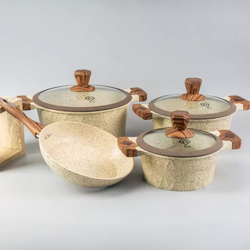 طقم طناجر جرانيت 4 قطع لون بيج