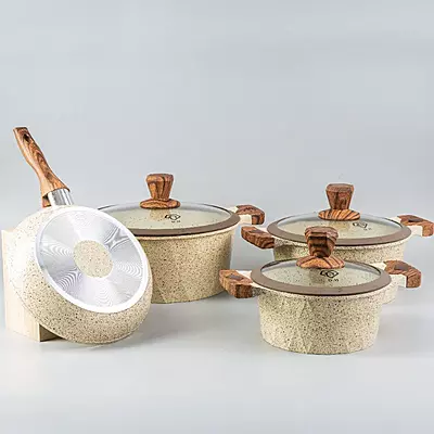 طقم طناجر جرانيت 4 قطع لون بيج