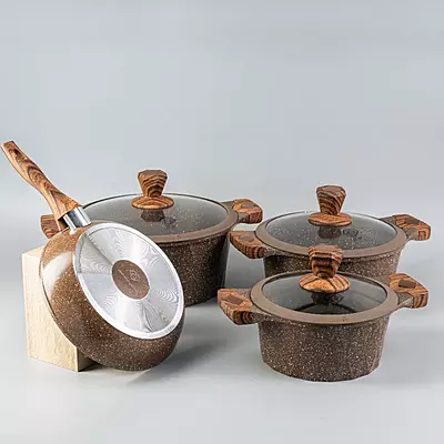 طقم طناجر جرانيت 4 قطع لون بني