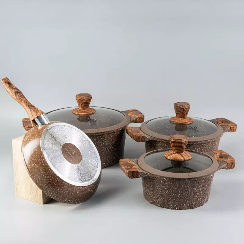 طقم طناجر جرانيت 4 قطع لون بني