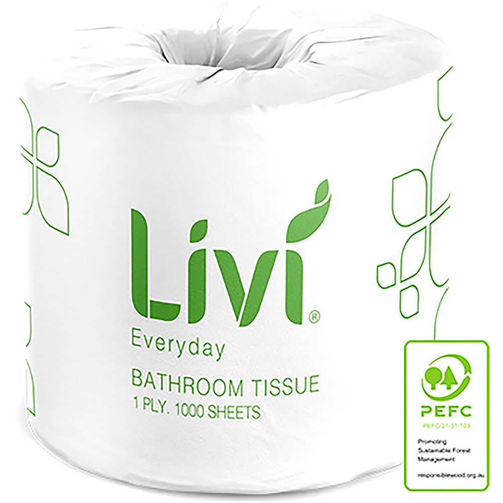 Livi Everyday Toilet Paper Rolls 1 Ply 1000 Sheets Box Of 48