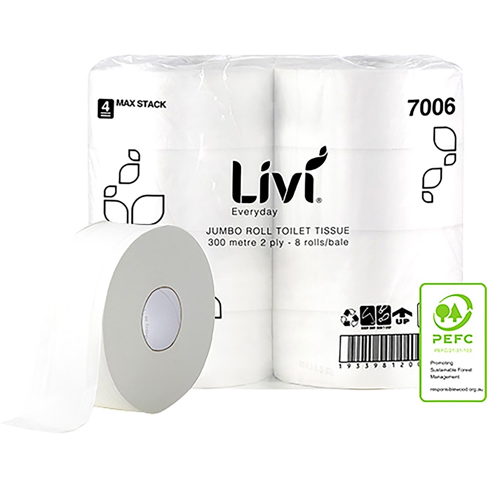 Livi Everyday Toilet Paper Jumbo Roll 2 Ply 300m Pack Of 8