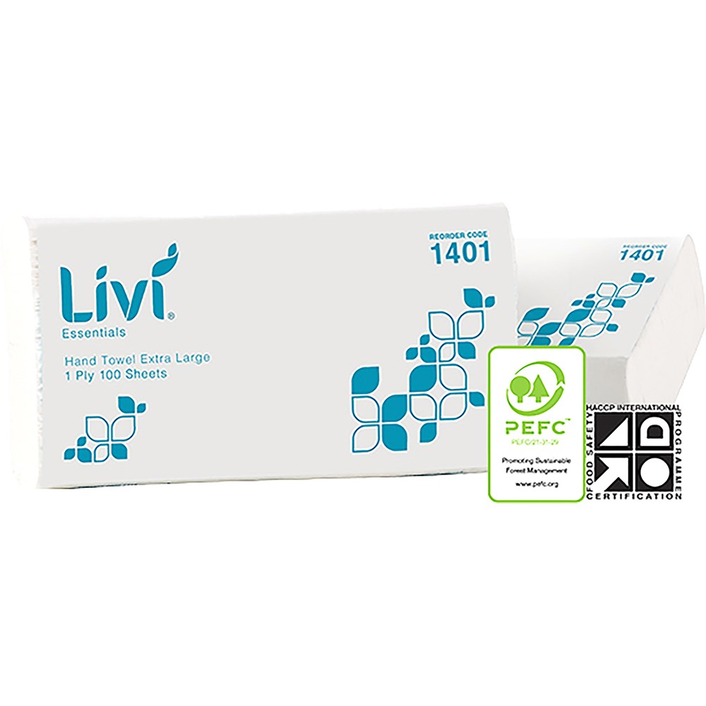 Livi Essentials Hand Towel Extra Large 1 Ply 100 Sheets Box Ctn 24