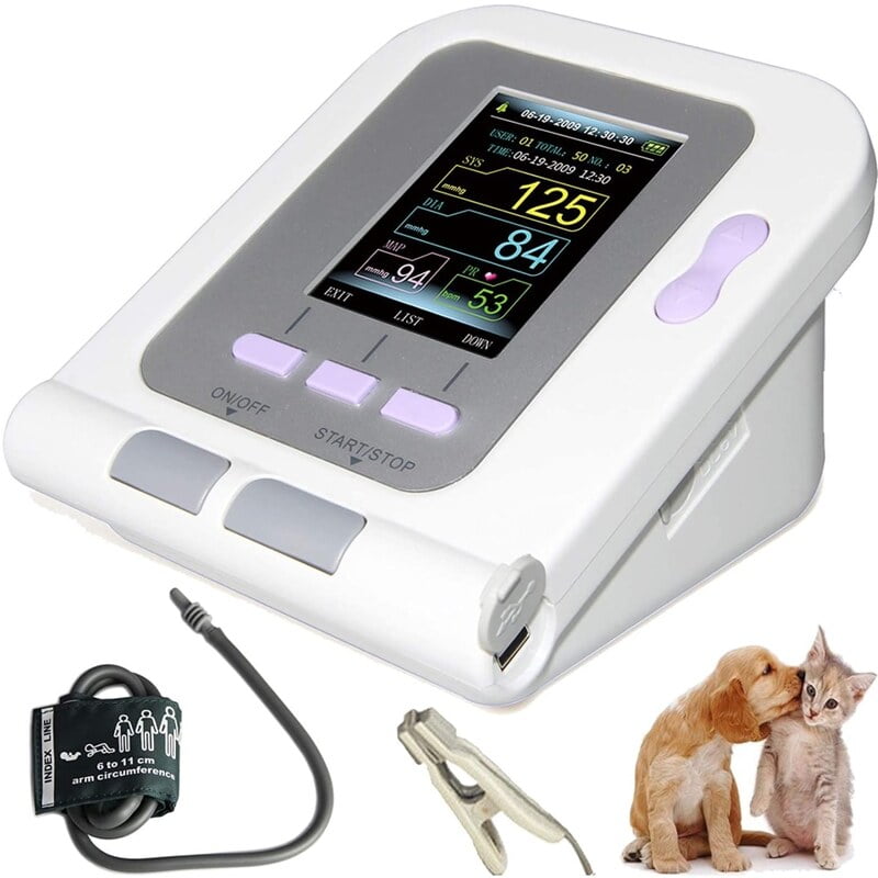 Monitor de Presión Arterial Automático Esfigmomanómetro Electrónico Tonómetro SPO2 Gatos Perros Animales