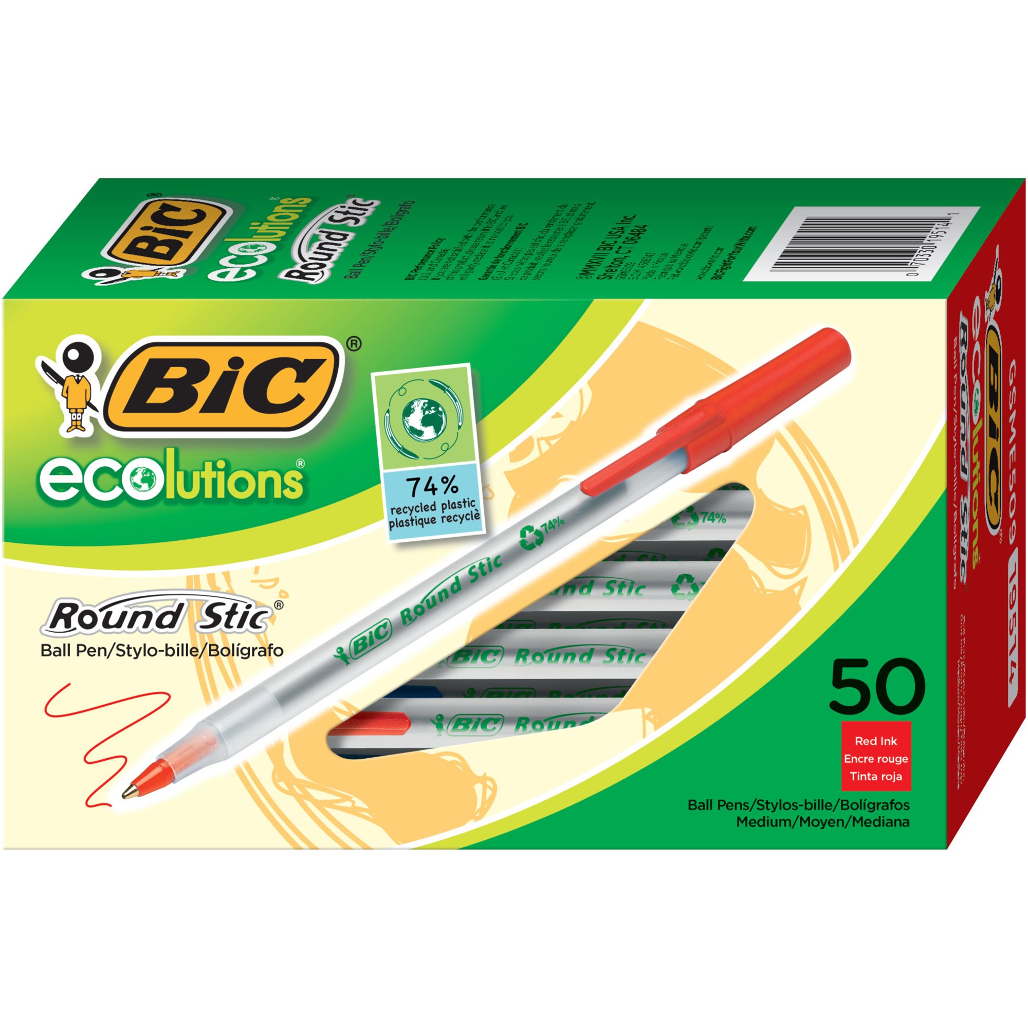 Bic Ecolutions Ballpoint Pen Round Stic Medium Red Box of 50