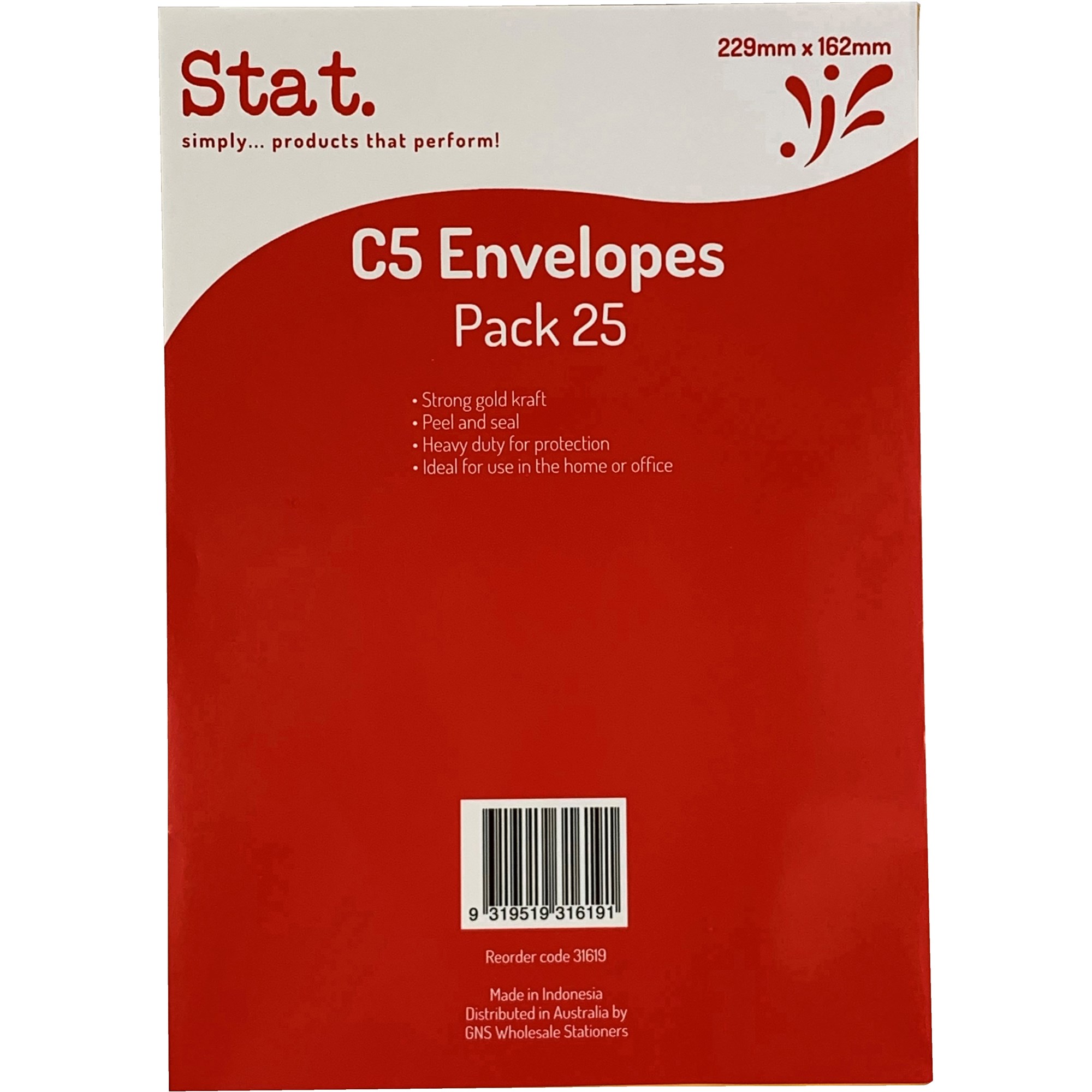 Stat Peel And Seal Envelope C5 Kraft Pack  of 25