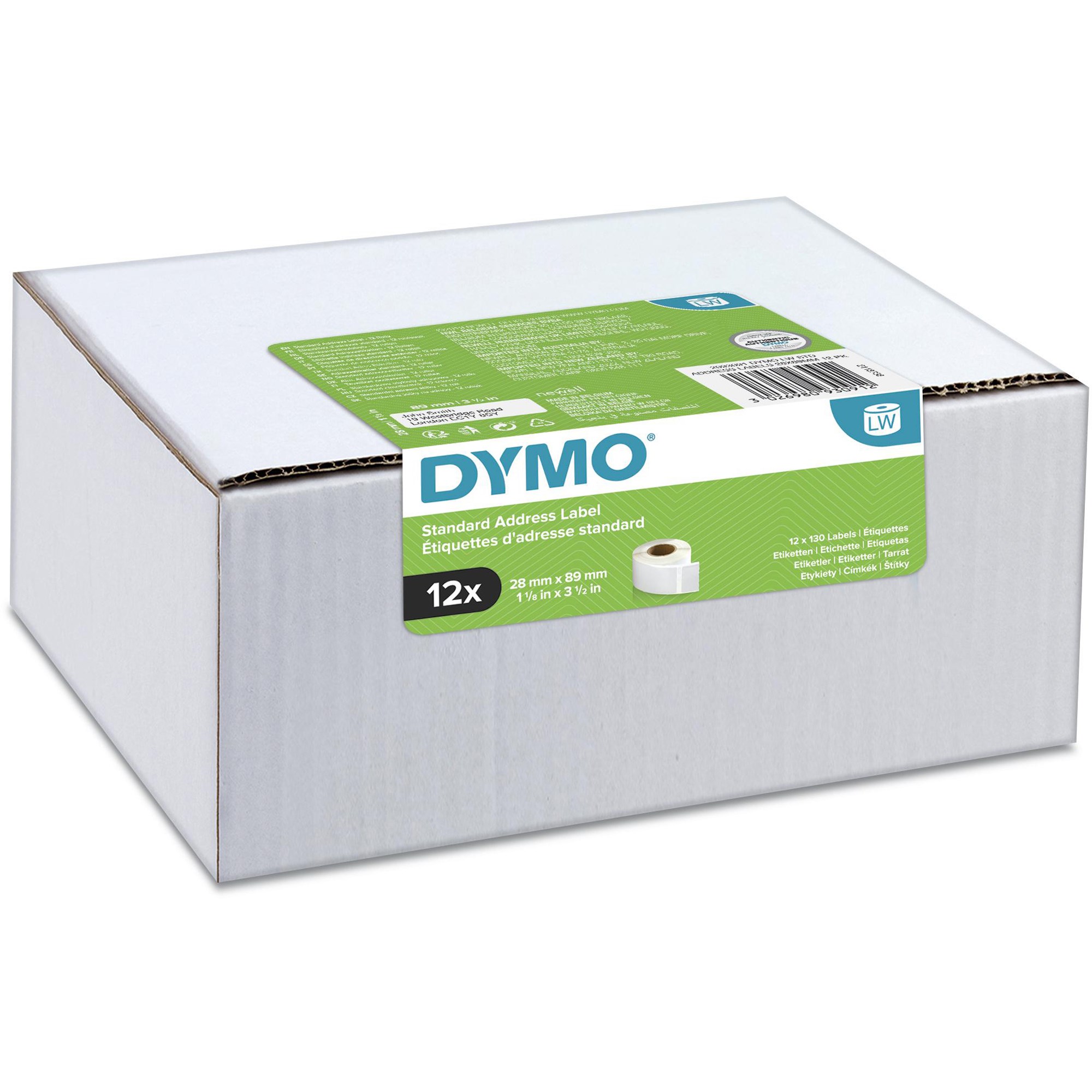 DYMO LabelWriter Standard Address Labels 28 x 89mm Pack  of 12 White
