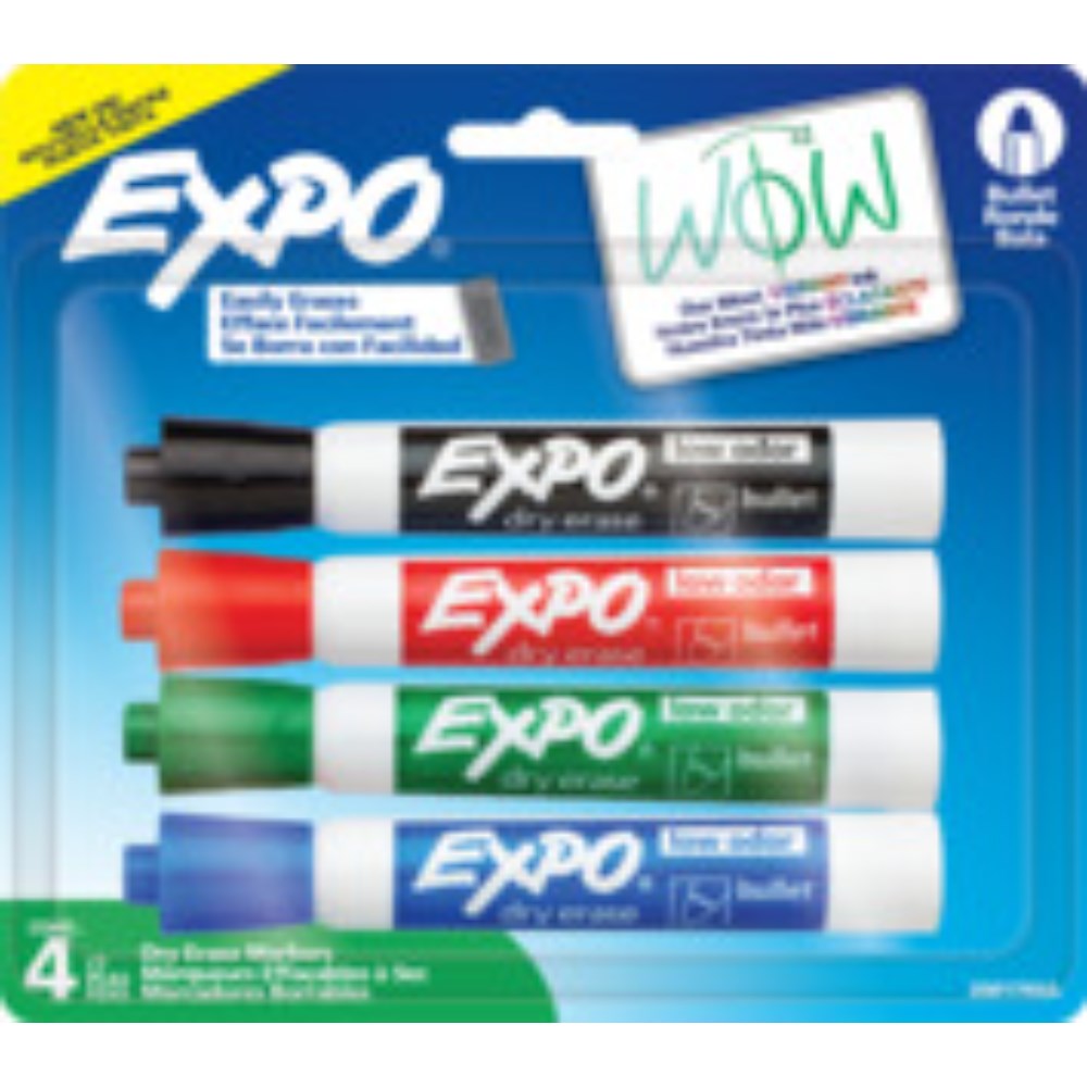 Expo Low Odour Dry Erase Bullet Markers Pack of 4 Assorted Colours