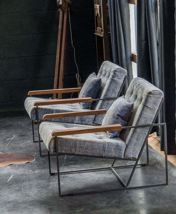 Industrial Lounge Chair – Single Piece with Metal Frame & Upholstered Seat Industrial Lounge Chair – Single Piece with Metal Frame & Upholstered Seat