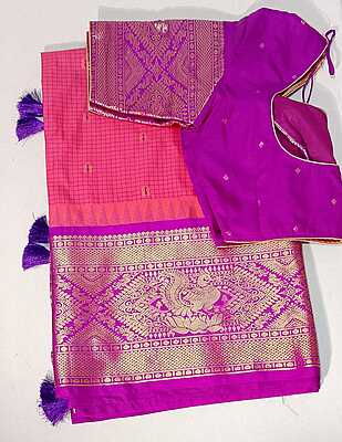 E11:Ready To Ship Beautiful Semi Gadwal Saree With Stitched Blouse