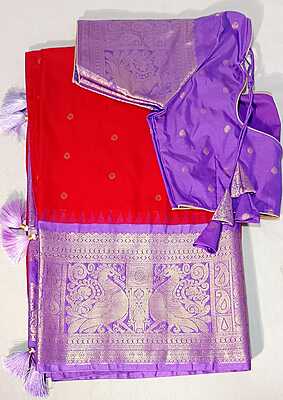 E12:Ready To Ship Beautiful Semi Gadwal Saree With Stitched Blouse