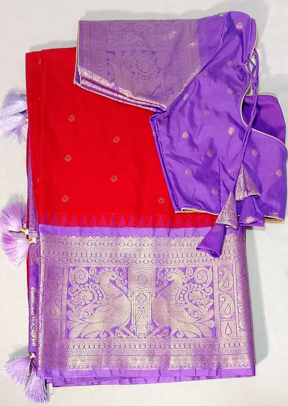 E12:Ready To Ship Beautiful Semi Gadwal Saree With Stitched Blouse