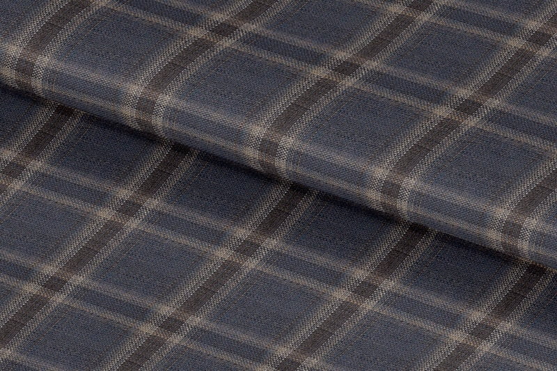255127-DENIM BLUE, BROWN & SILVER CHECK LINEN