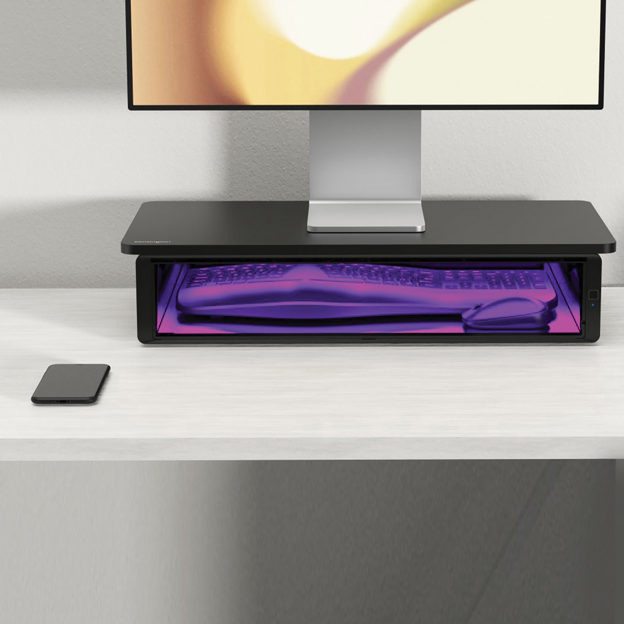 Kensington UVStand Monitor Stand With UVC Sanitisation Compartment Black