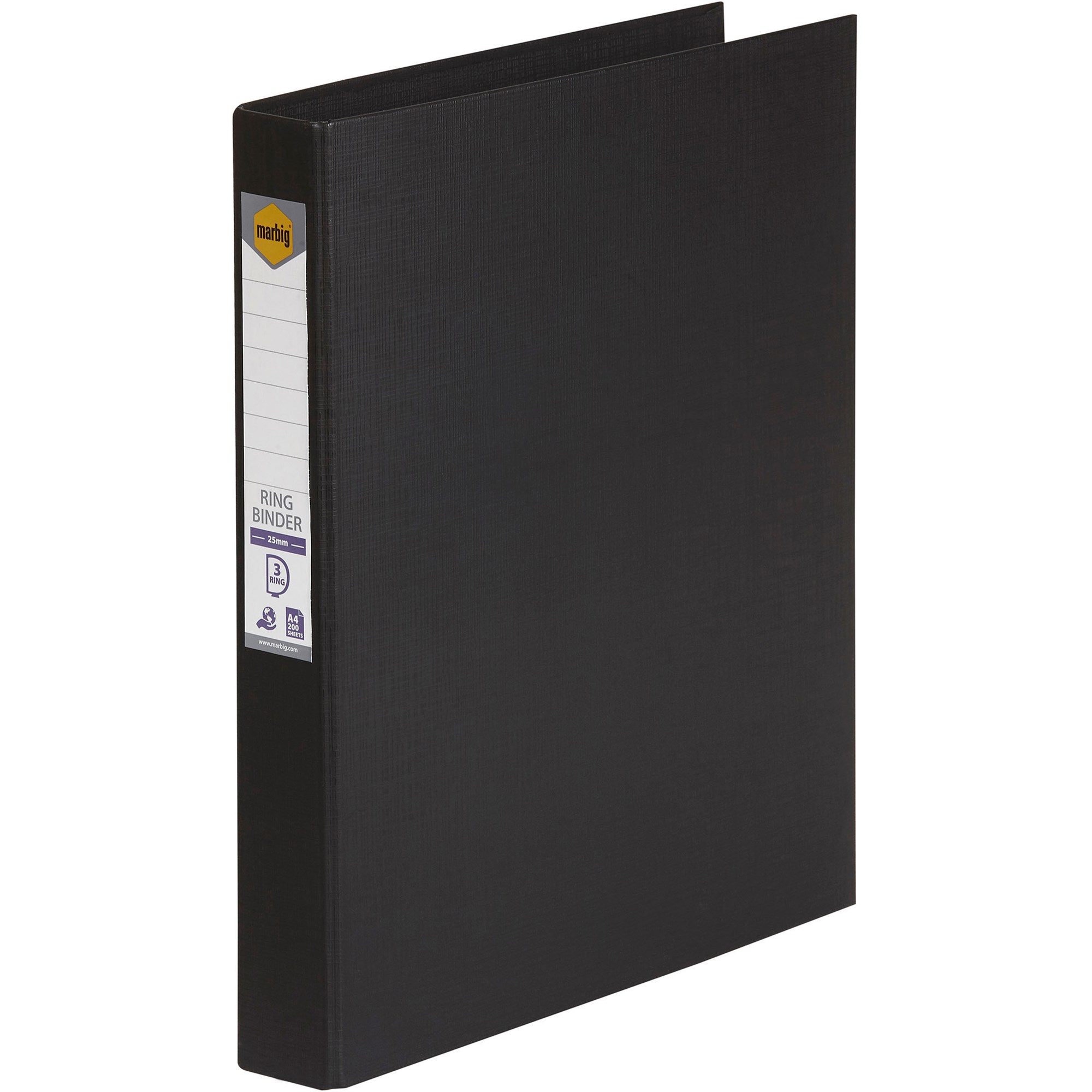 Marbig Linen PE Binder A4 3D Ring 25mm Black
