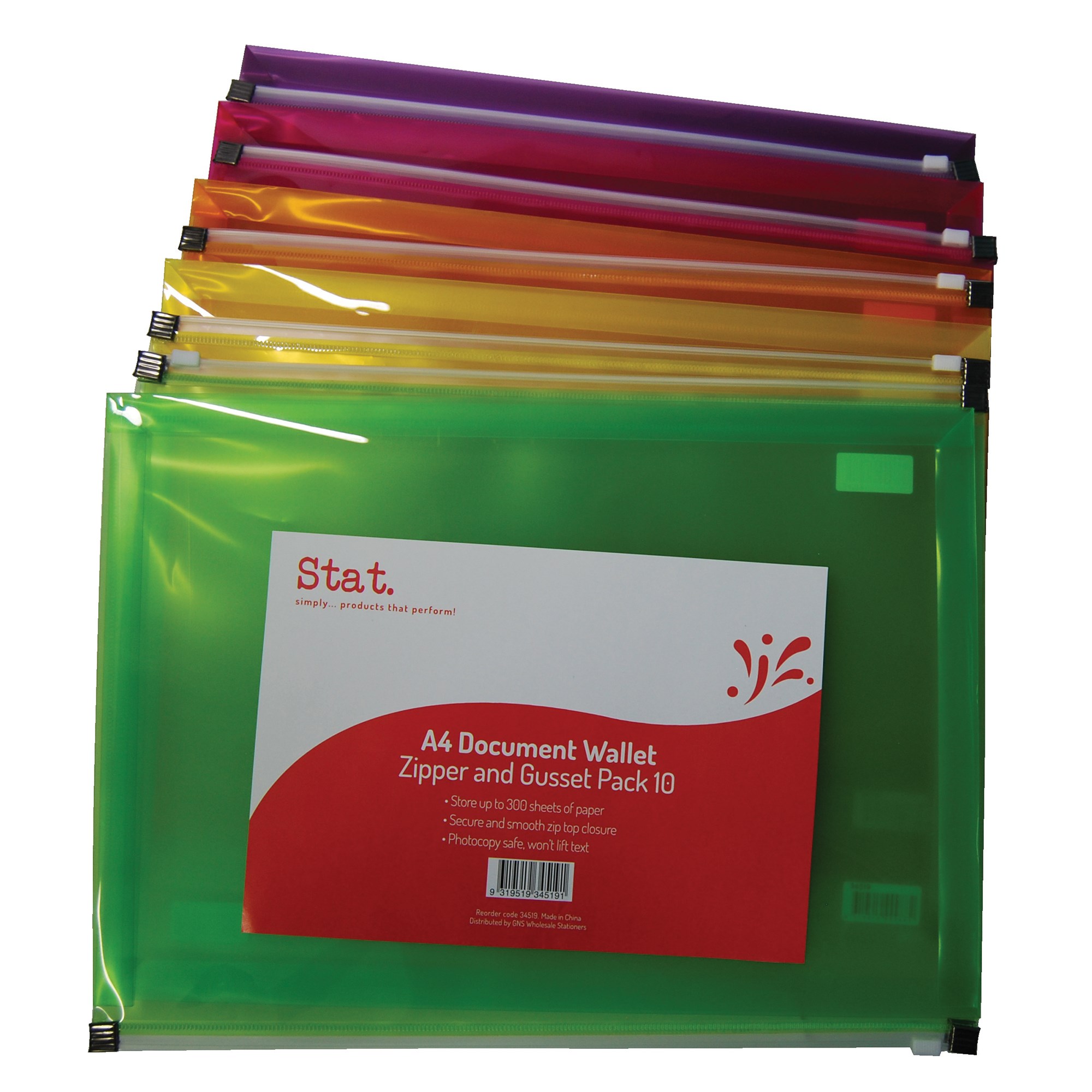 Stat A4 Document Wallet Zip Closure and Gusset Pack  of 10