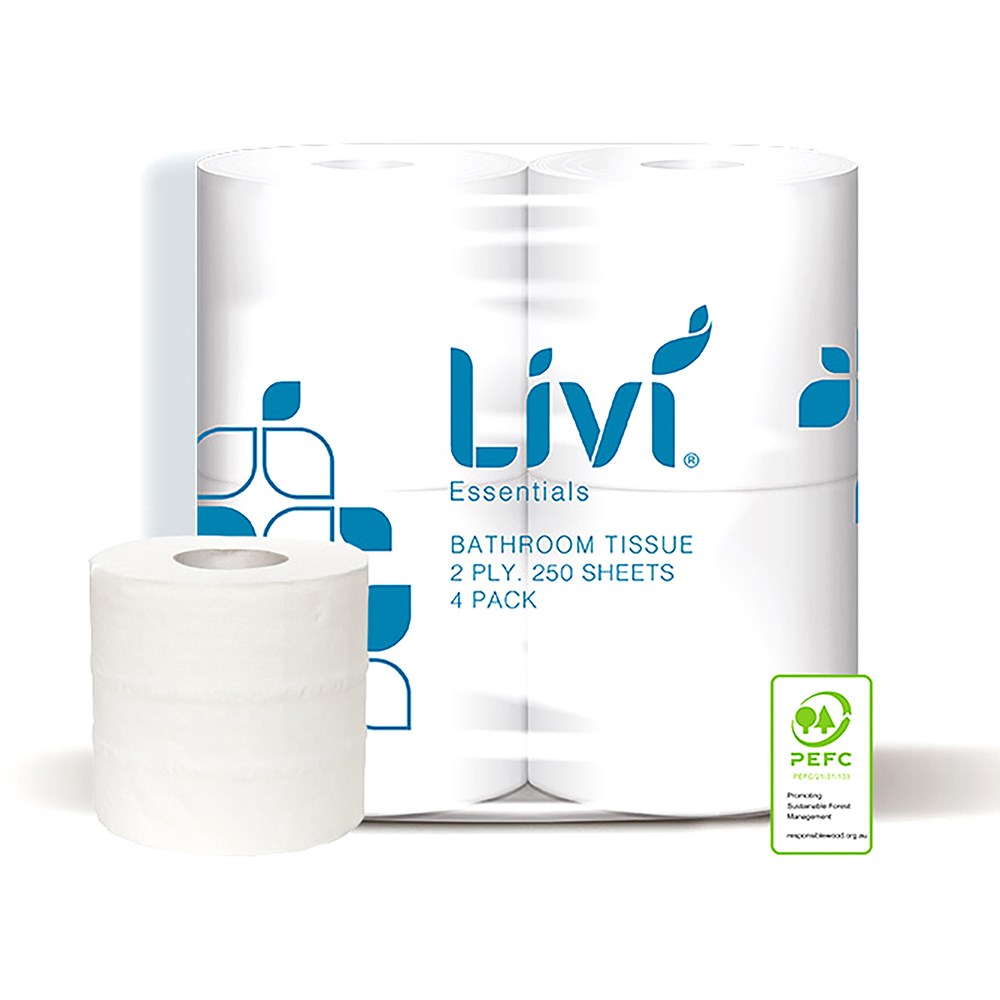 Livi Essentials Toilet Tissue 2 Ply 250 Sheets Pack 4 Ctn 12