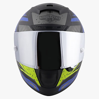 STEELBIRD SA-2 BREEZER GLOSSY BLACK/BLUE C/V 600 MM WITH EXTRA VISOR (SH)
