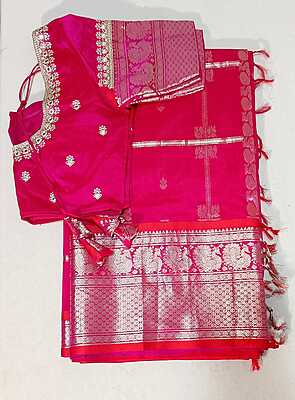 E16:Ready To Ship Beautiful Kuppadam Saree With Stitched Emboridery Work  Blouse