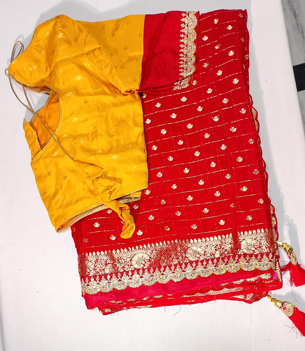 C144: Ready To Ship Beautiful Chinnon Crepe Saree With Stitched Blouse