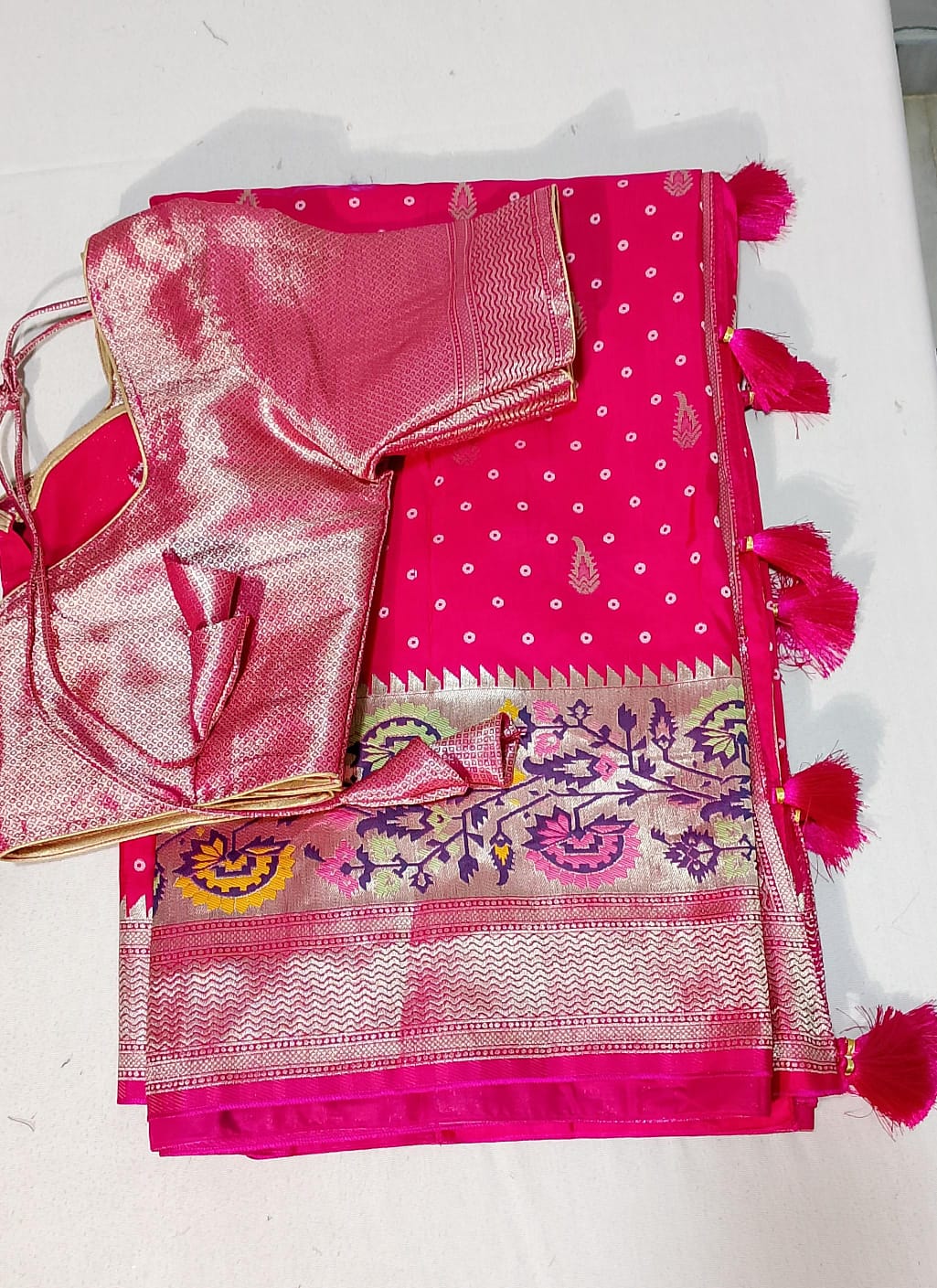 C181: Ready To Ship Beautiful Pure Moonga Crepe Silk Saree With Stitched Blouse