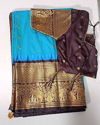 C240: Ready To Ship Beautiful Gadwal Silk Saree With Stitched Blouse