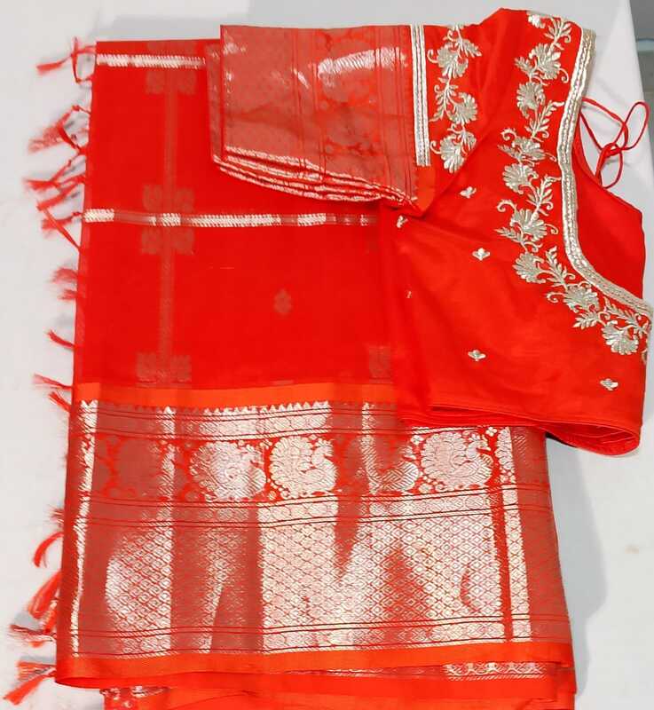 E15:Ready To Ship Beautiful Kuppadam Saree With Stitched Emboridery Work Blouse E15:Ready To Ship Beautiful Kuppadam Saree With Stitched Emboridery Work Blouse