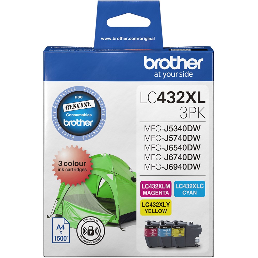 Brother LC-432XL-3PKS High Yield Ink Cartridge 3 Colour Value Pack  CYM