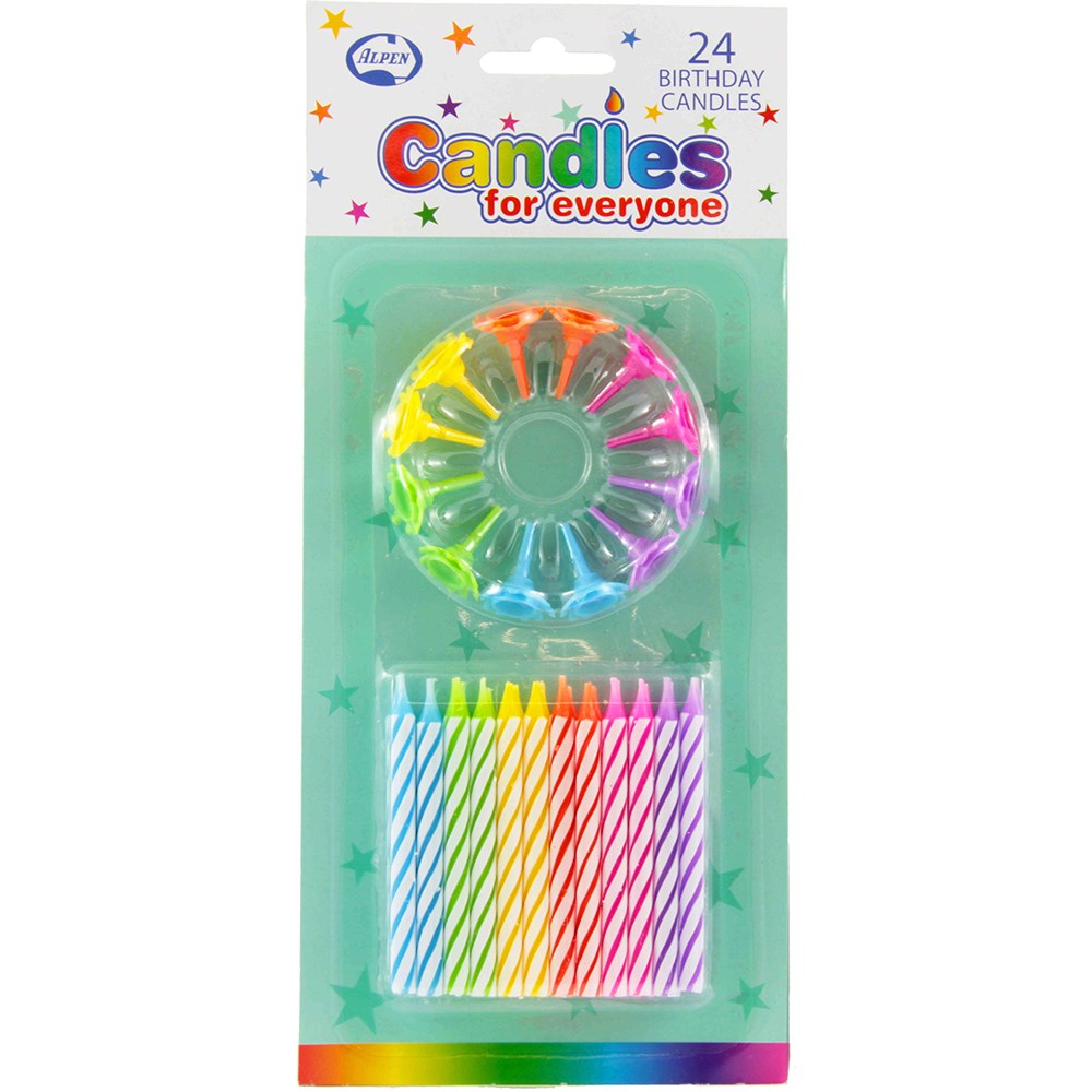 Alpen Candles For Everyone Birthday Candles With Flower Holders Assorted Pack  Of 24