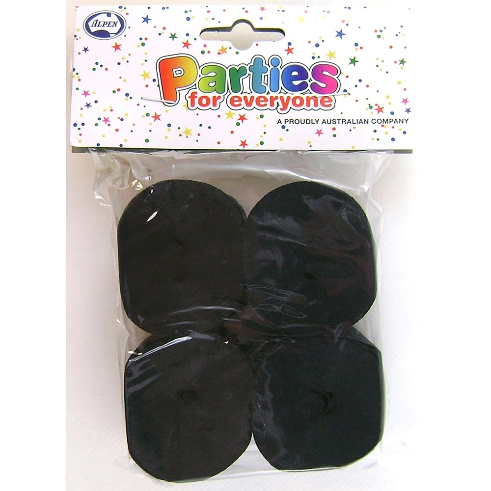 Alpen Parties For Everyone Crepe Streamers 35mm x 13m Black Pack Of 4