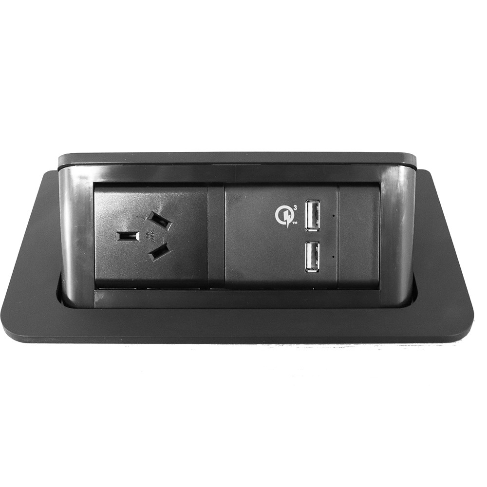 Rapidline Pop-Up Power Module 1 GPO + 2 USB Black