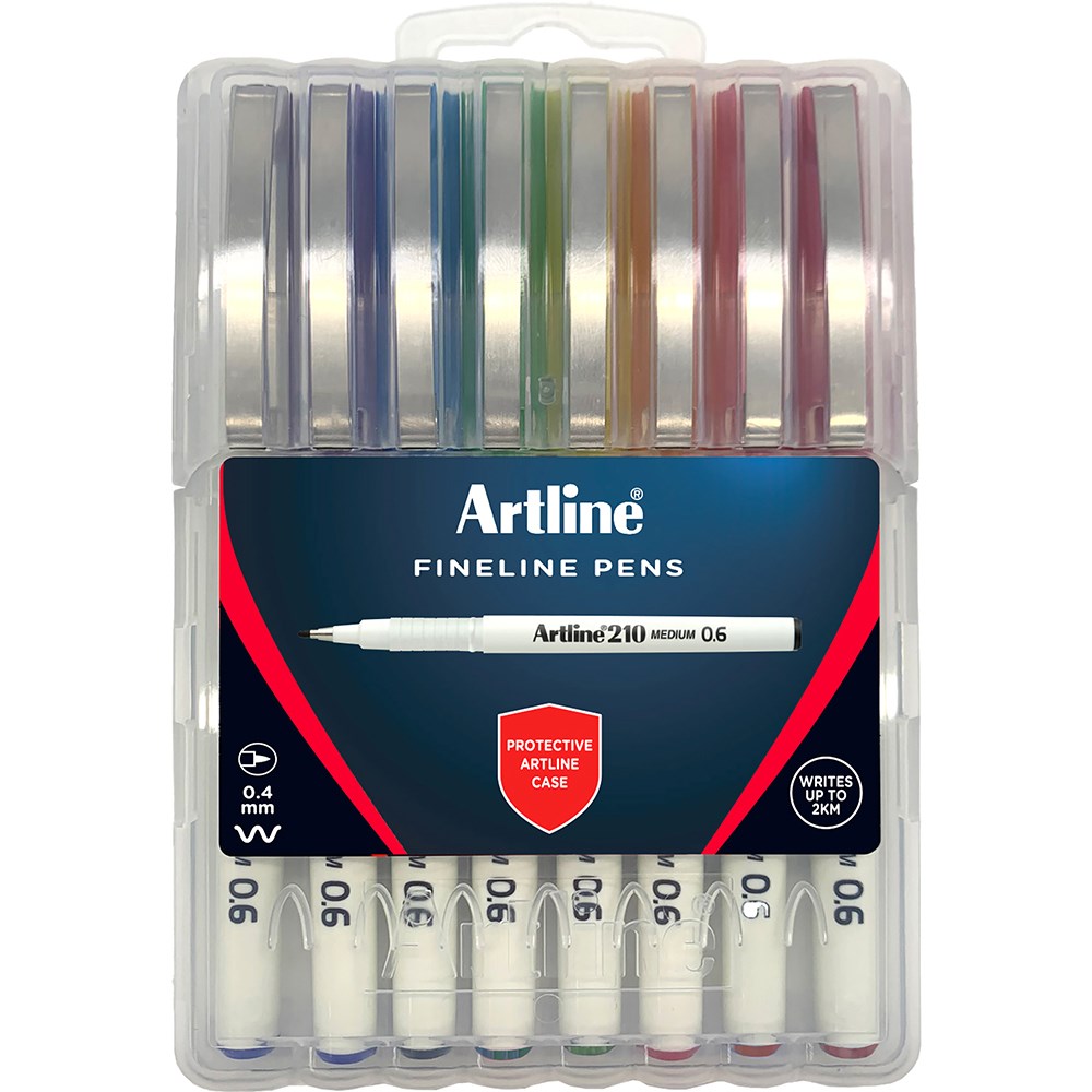 Artline 210 Fineliner Pen 0.6mm Brights Assorted Pack of 8