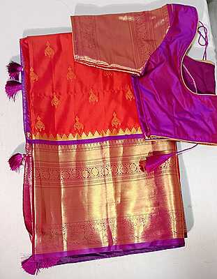E17:Ready To Ship Beautiful  Semi Gadwal Saree With Stitched Blouse