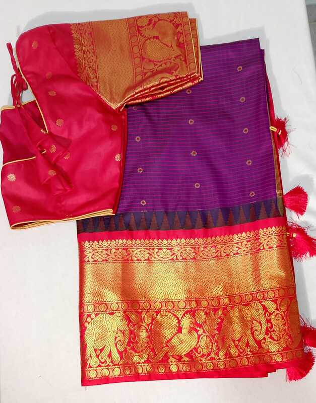 E13:Ready To Ship Beautiful Semi Gadwal Saree With Stitched Blouse
