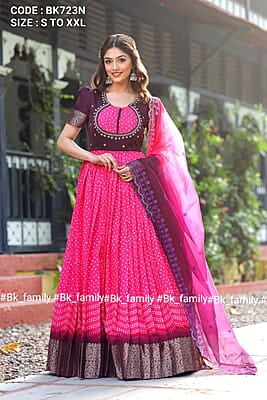 B712: Beautiful Mysore Silk Bandhani  Long Dress