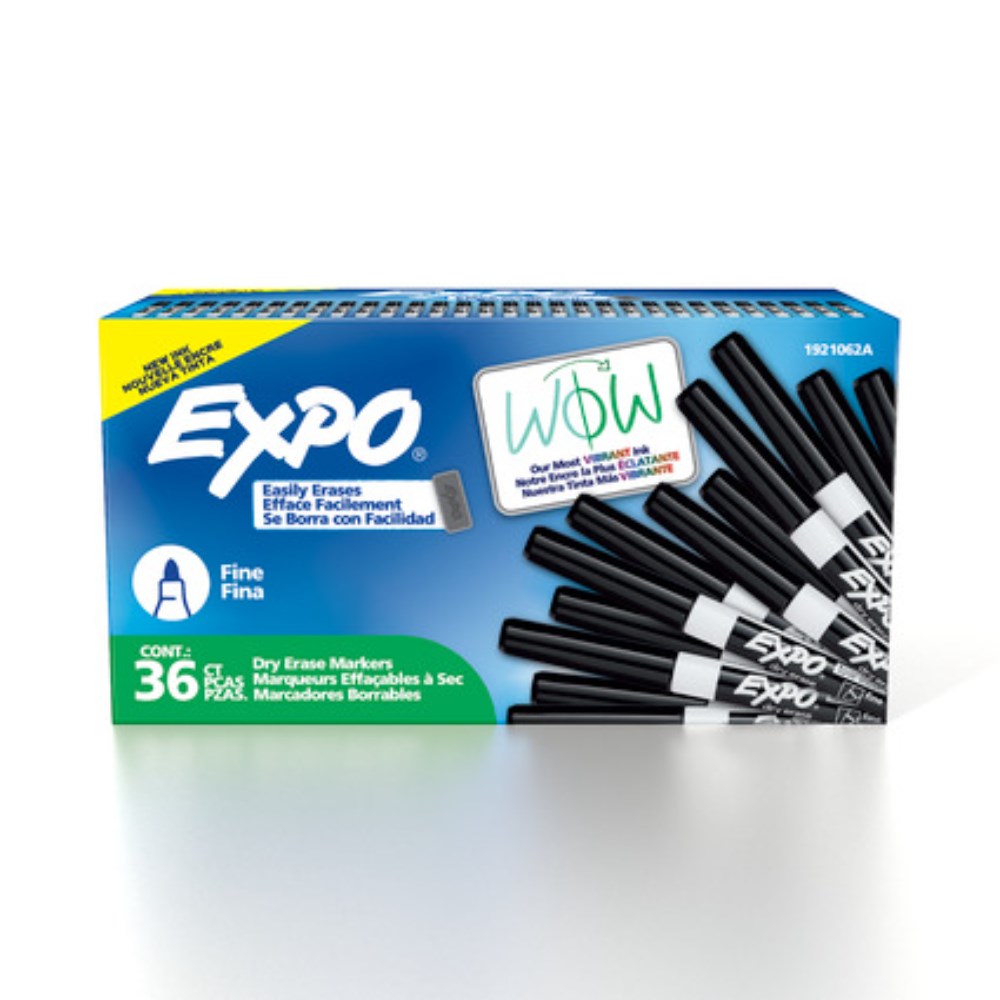 Expo Dry Erase Whiteboard Marker Fine Bullet Black Black Box of 36