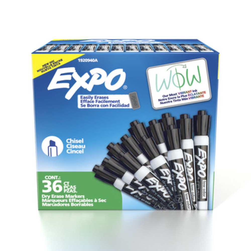 Expo Dry Erase Whiteboard Marker Chisel Tip Black Black Box of 36