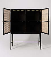 Black Cane & Wood Bar Cabinet | Rattan Drinks Cabinet with Glass Holders Black Cane & Wood Bar Cabinet | Rattan Drinks Cabinet with Glass Holders