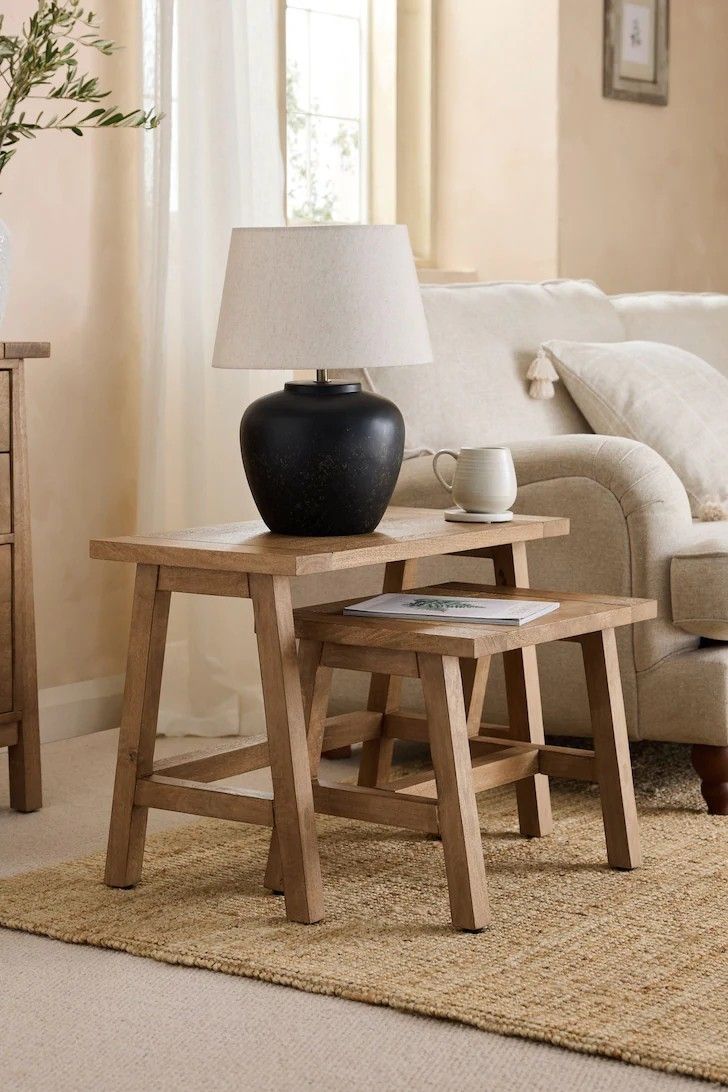 Set of 2 Wooden Rectangular Nesting Tables – Solid Wood Side and End Table Set for Living Room Set of 2 Wooden Rectangular Nesting Tables – Solid Wood Side and End Table Set for Living Room