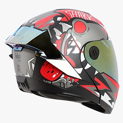 STEELBIRD SBA-8 ISS SHARKY GLOSSY BLACK/RED C/V 580 MM WITH EXTRA SMOKE VISOR & BLACK SPOILER