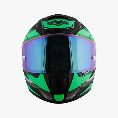 STEELBIRD SA-2 METALLIC BLACK/FLUO GREEN C/V 600 MM WITH EXTRA VISOR (SH)