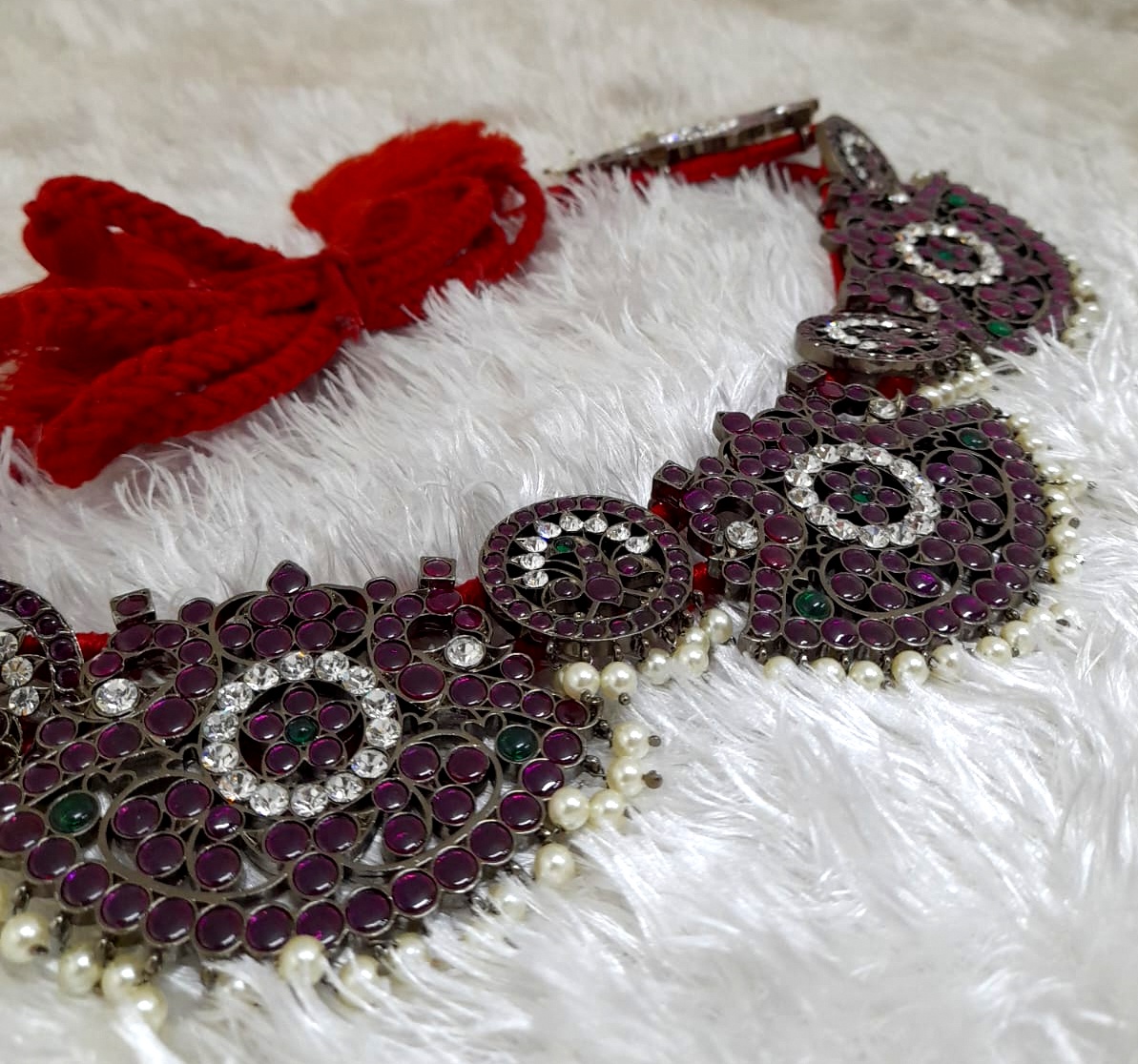 Panchalokam Margam Black Finish Kempstones Oddiyanam | Traditional Temple Jewellery Waistbelt